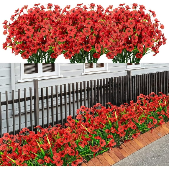 10 Bundles Artificial Outdoor UV Resistant Flowers No Fade Fake Outside Flowers Plastic Greenery Faux Shrubs Garden Porch Window Box Home Decoration(Purple)