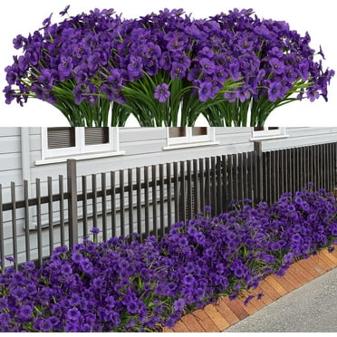 10 Bundles Artificial Outdoor UV Resistant Flowers No Fade Fake Outside Flowers Plastic Greenery Faux Shrubs Garden Porch Window Box Home Decoration(Purple)