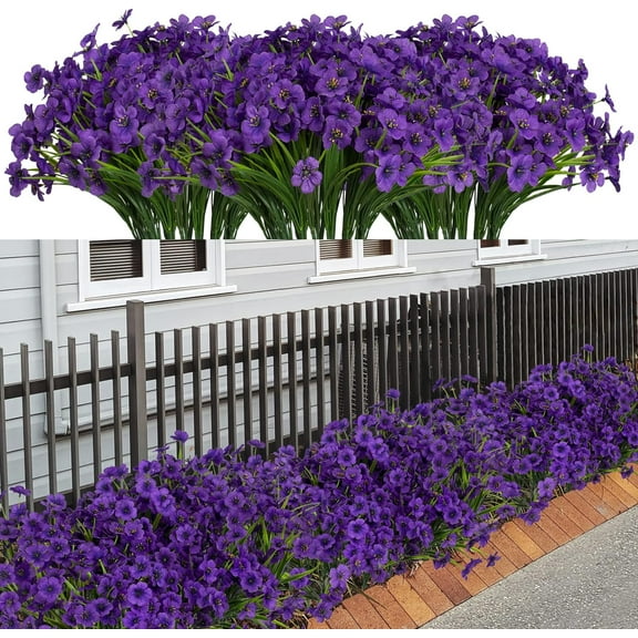 10 Bundles Artificial Outdoor UV Resistant Flowers No Fade Outside Flowers Greenery Shrubs Garden Porch Window Box Home Decoration(Purple)