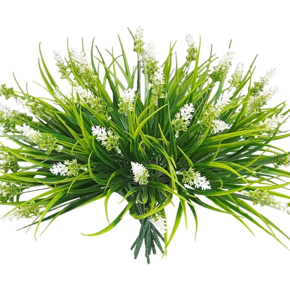 10 Bundles Artificial Plants Outdoor, 18.2" UV Resistant Faux Monkey Grass Greenery Stems No Fade Faux Plastic Flowers Shrubs for Home Weddings Garden Porch Front Patio Office Decor - Yellow