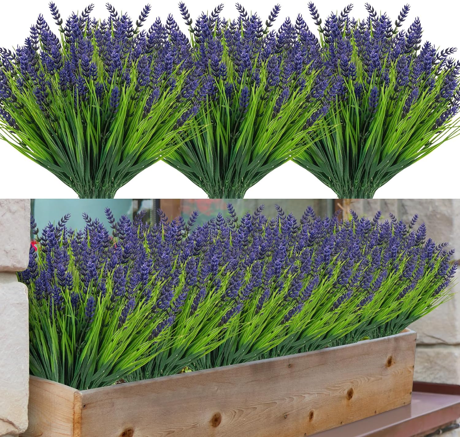 10 Bundles Artificial Plants Outdoor Fake Grass with Lavender Flowers Faux UV Resistant Greenery Garden Patio Porch Window Box Farmhouse Hanging Decorating(Purple)
