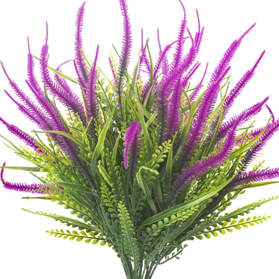 10 Bundles Artificial Plants Outdoor Fake Grass with Flowers UV Resistant Greenery Garden Porch Window Box Decorating (Magenta)