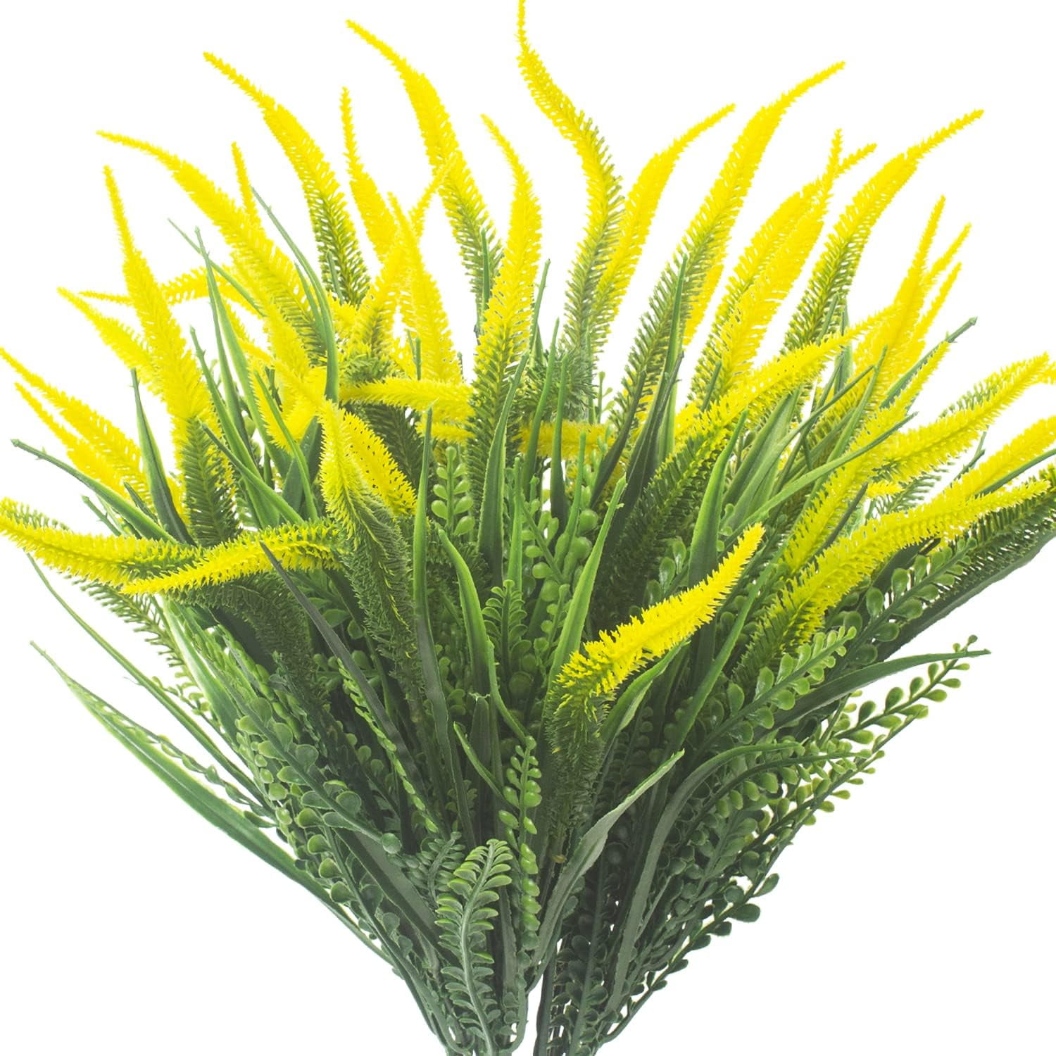 10 Bundles Artificial Plants Outdoor Fake Grass with Flowers UV