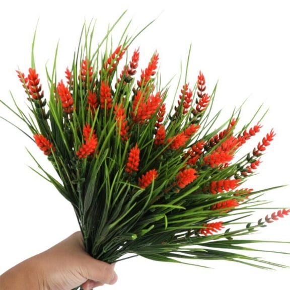 10 Bundles Artificial Plants Outdoor Faux Lavender Flowers Fake Monkey Grass UV Resistant Plastic Greenery Plants for Garden Home Porch Window Patio Hanging Planter Indoor Decor
