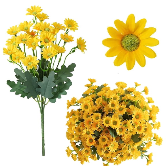 10 Bundles Daisy Flowers Artificial,Bexikou Daisies Fake Flowers Bouquet UV Resistant Lifelike Silk Flowers for Outdoor Porch, Garden, Home,Weddings Spring Decor(Yellow)