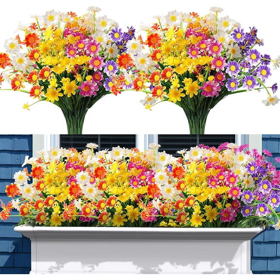 10 Bundles Outdoor Artificial Daisies Fake Flowers UV Resistant Shrubs, Faux Plastic Greenery for Indoor Outside Hanging Plants Garden Porch Window Box Wedding Farmhouse Decor (Mix Color)