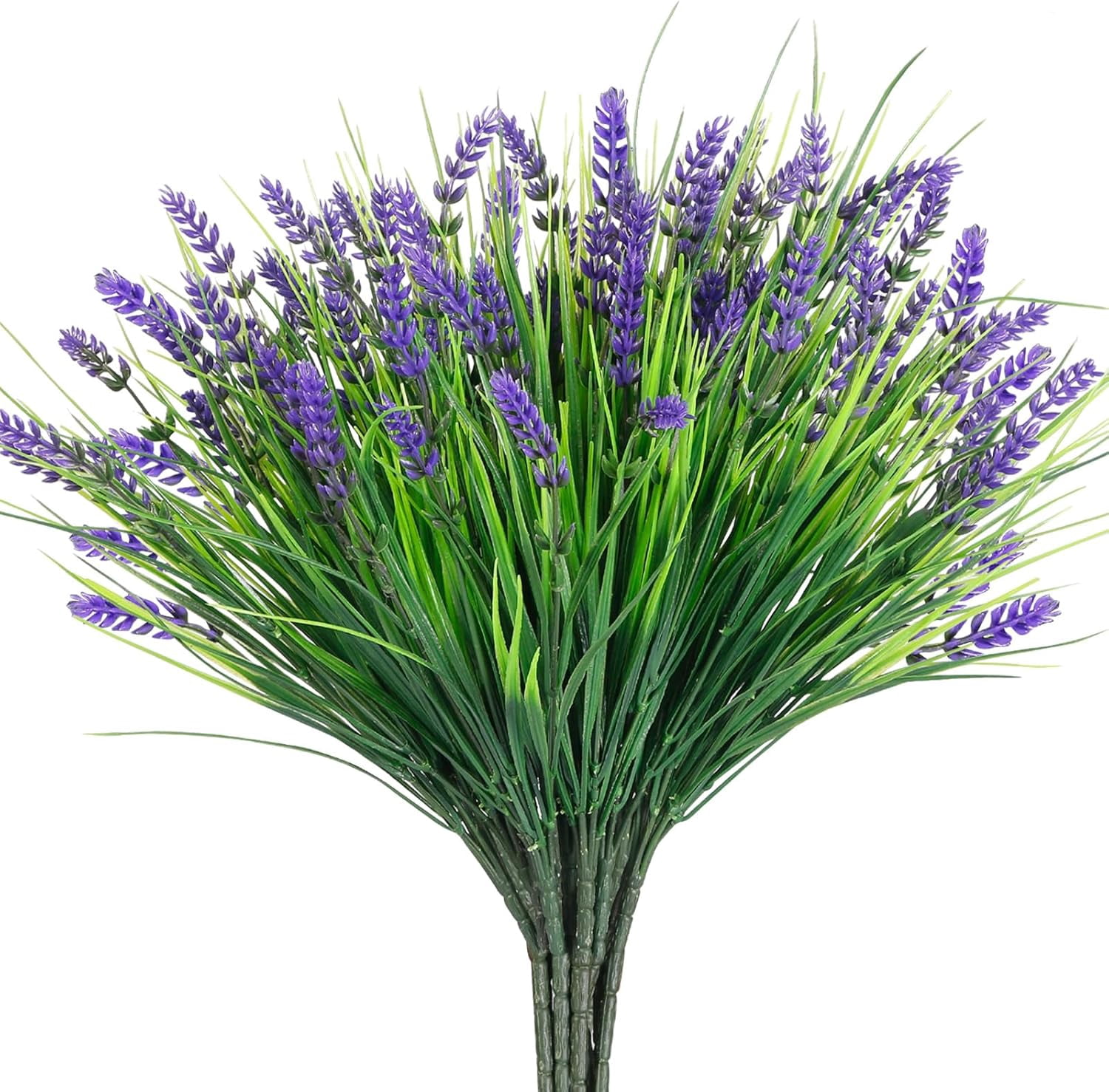 10 Bundles Outdoor Artificial Plants, UV Resistant Fake Monkey Grass, Faux Purple Lavender Flowers, No Fade Plastic Greenery for Pot, Garden, Patio, Porch, Window Box, Home, Hanging Planter