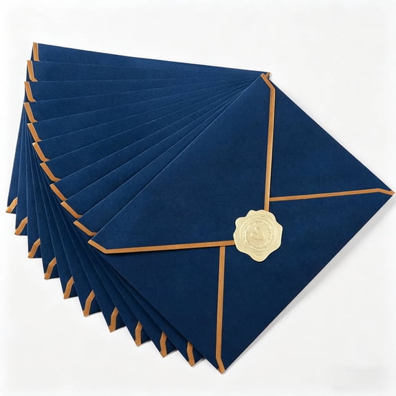 #10 Business Envelopes with Gold Border, 50-Count, Self-Seal, Royal Blue Envelopes for Checks, Invoices, and Mailing, Includes Gold Sealing Stickers