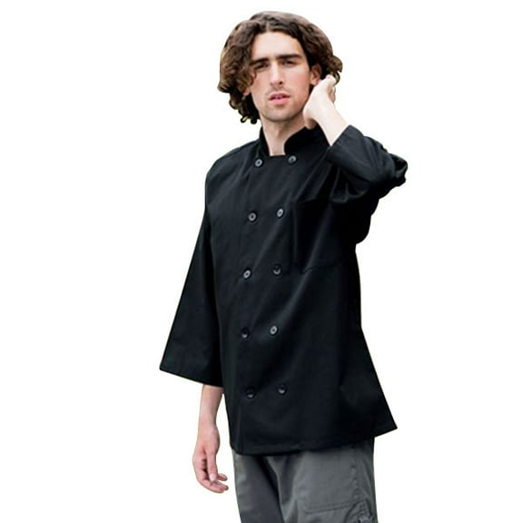 10 Button, 3/4 Sleeve Chef Coat Black (Size: S)