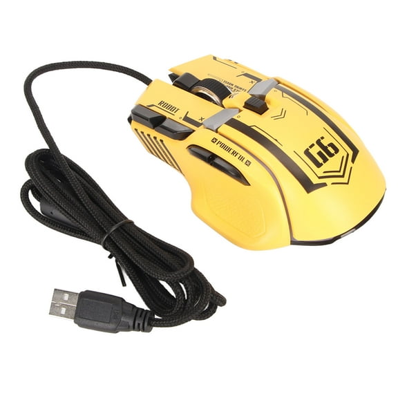 10-Button Macro, 13 Lighting Effects, 12800DPI, 6-Speed Adjustable, Wired for Ultimate Performance - Yellow RGB Gaming Mouse