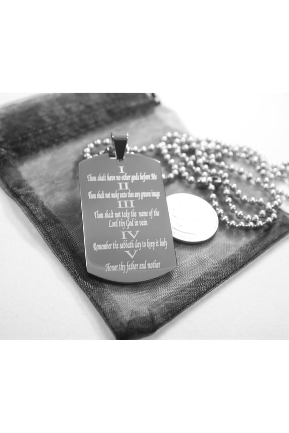 10 COMMANDMENTS SOLID THICK  STAINLESS STEEL BALL CHAIN SHINE PRAYER NECKLACE
