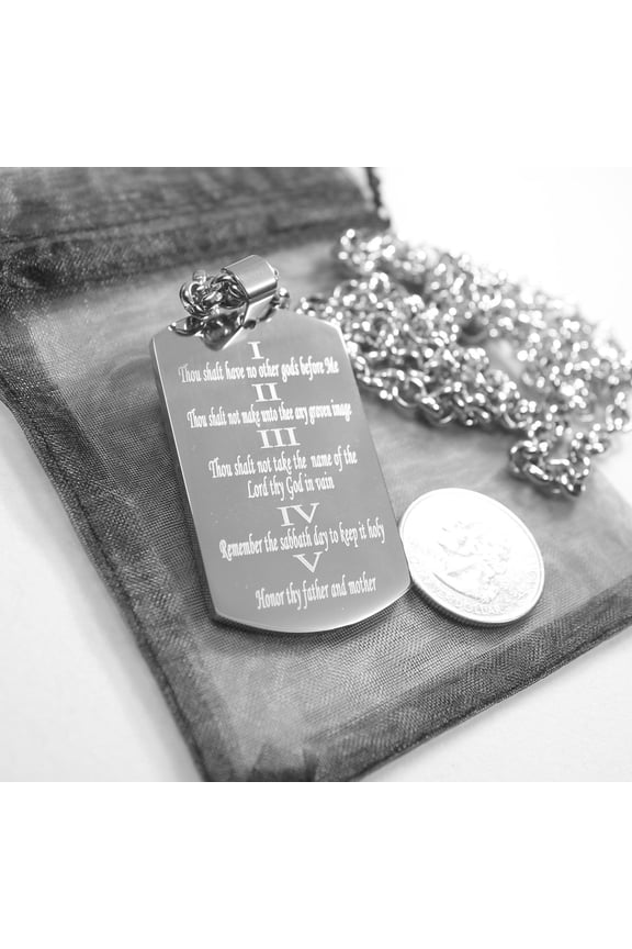 10 COMMANDMENTS SOLID THICK  STAINLESS STEEL ROLO CHAIN SHINE  PRAYER
