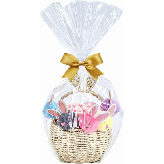 10 CT 16x24 Inch Clear Cellophane Gift Bags – Food-Safe Cello Bags for Small Gift Baskets, Wine Raffles, Bridal or Baby Showers, and More (No Gusset, Ribbon Not Included)