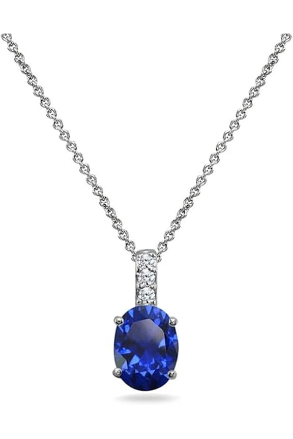 10 Carat 925 Sterling Silver Oval Cut Blue Created Sapphire Pendant Necklace for Women Emerald Cut With 18 inch Silver Chain