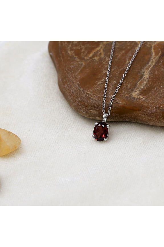 10 Carat 925 Sterling Silver Oval Cut Red Garnet Pendant Necklace for Women, January Birthstone Jewelry
