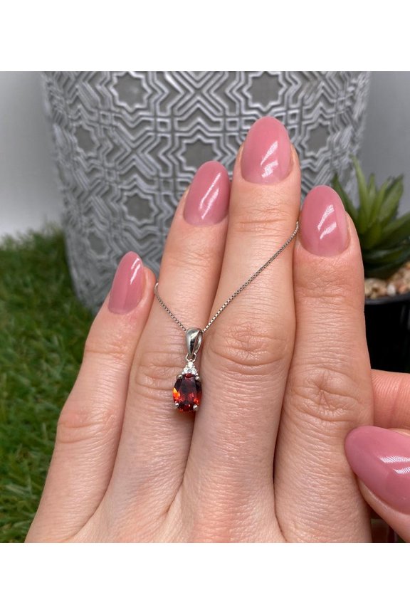 10 Carat 925 Sterling Silver Oval Cut Red Garnet Pendant Necklace for Women, January Birthstone Jewelry