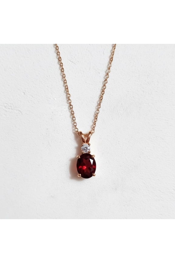 10 Carat 925 Sterling Silver Oval Cut Red Garnet Pendant Necklace for Women, January Birthstone Jewelry