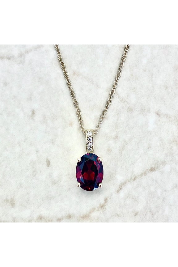 10 Carat 925 Sterling Silver Oval Cut Red Garnet Pendant Necklace for Women, January Birthstone Jewelry