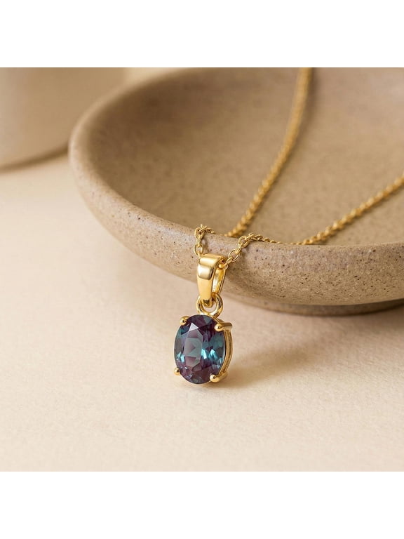 10 Carat Alexandrite Pendant Necklace Gold Filled Oval Cut Color Change Gemstone June Birthstone Gift for Her Anniversary Gift