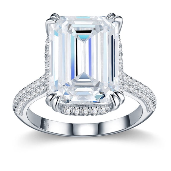 10 Carat Emerald Cut Moissanite Rings for Women D Color VVS1 Moissanite Engagement Ring 925 Sterling Silver Diamond Ring Womens Wedding Rings Size 5-9
