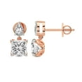 thumbnail image 1 of 10 Carat IGI Certified Princess Shape Lab Grown Diamond Earrings | 14K in Rose Gold | Seraphic Teardrop Dangling Lab Diamond Earrings | Prong Setting | FG-VS1-VS2 Quality Friendly Diamonds, 1 of 1