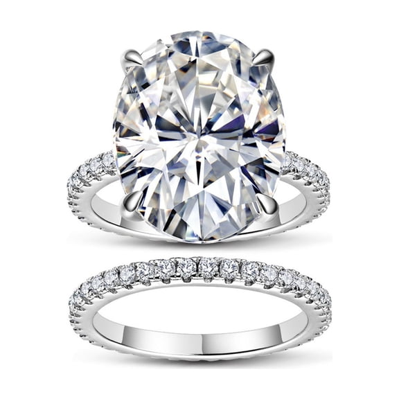 10 Carat Moissanite Bridal Ring Sets D Color VVS1 Clarity Moissanite Wedding Sets for Women 925 Sterling Silver Oval Engagement Rings for Women Size 5-9