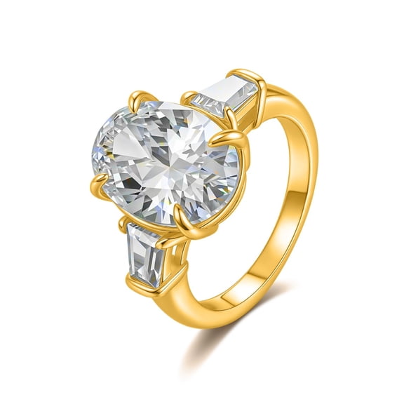 10 Carat Oval Cut Gold Moissanite Ring Three Stone Engagement Ring D Color VVS1 Clarity Sterling Silver Big Diamond Rings Stunning Anniversary Wedding Bands Size 5-9