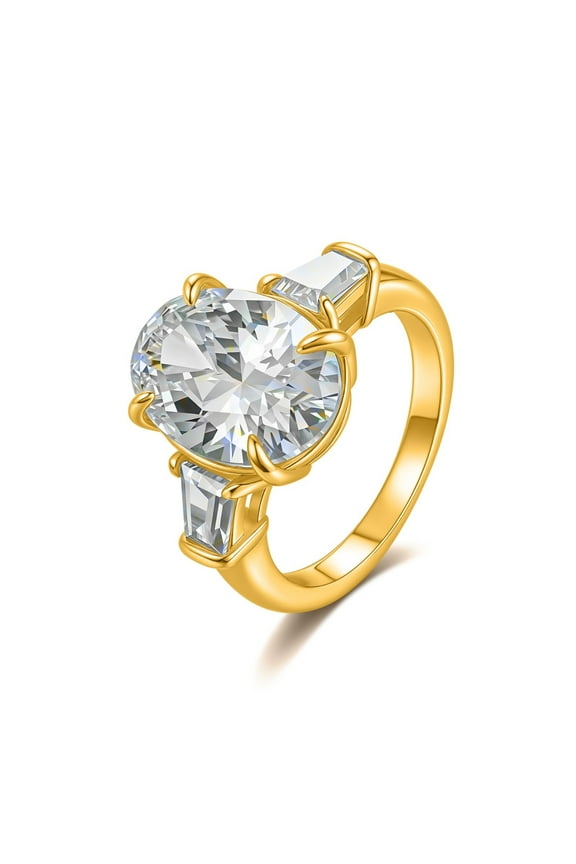 10 Carat Oval Cut Gold Moissanite Ring Three Stone Engagement Ring D Color VVS1 Clarity Sterling Silver Big Diamond Rings Stunning Anniversary Wedding Bands Size 5-9