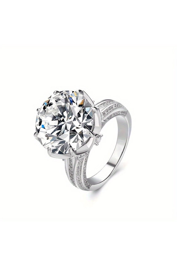 10 Carat Round Cut Moissanite 925 Sterling Silver 8 Prongs Sparkling Engagement Ring, Romantic Promise Ring For The Special