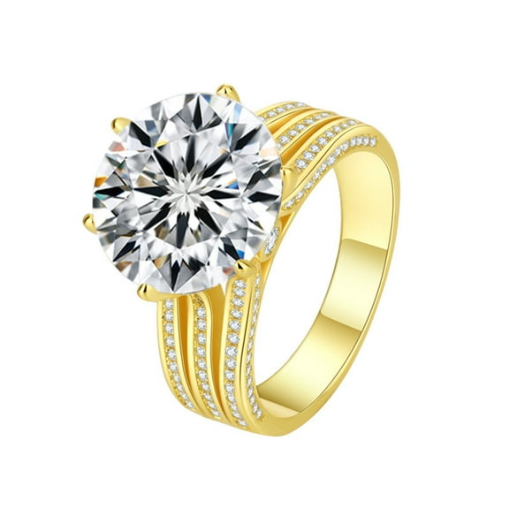 10 Carat Round Moissanite Rings for Women Gold Engagement Ring D Color VVS1 Clarity Big Diamond Ring 925 Sterling Silver Wedding Promise Anniversary Rings