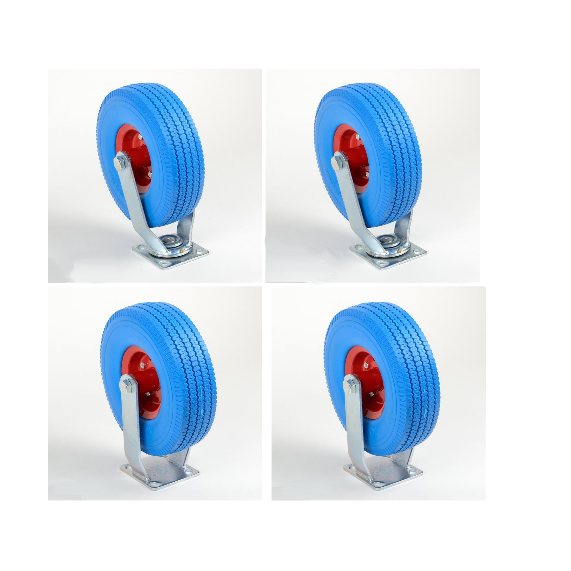 10" Caster Wheels Heavy Duty Set of 4, Universal Mount, Swivel and Fixed, Blue
