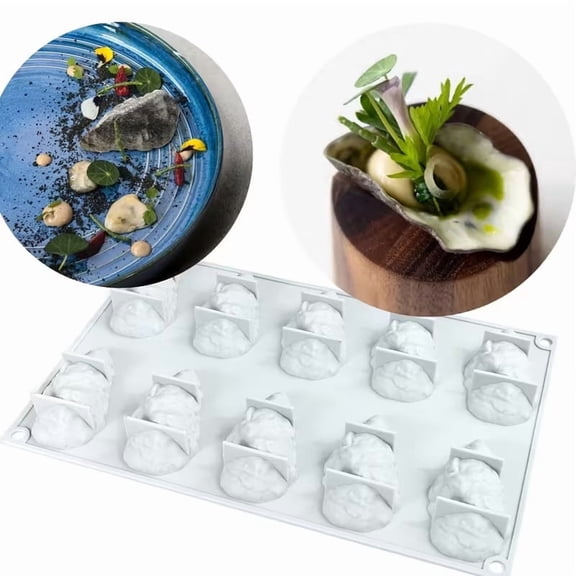 10-Cavity Food-Grade Silicone Oyster Mold for Baking, Cooking, and Plating Decoration