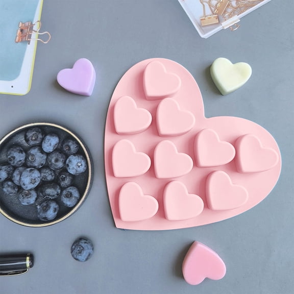 10-Cavity Heart Silicone Molds Valentines Day Mini Heart Shaped Molds,Non Stick Chocolate Molds for Baking Pudding,Cake,Candy,Cookie,Ice Cube,Soap Making