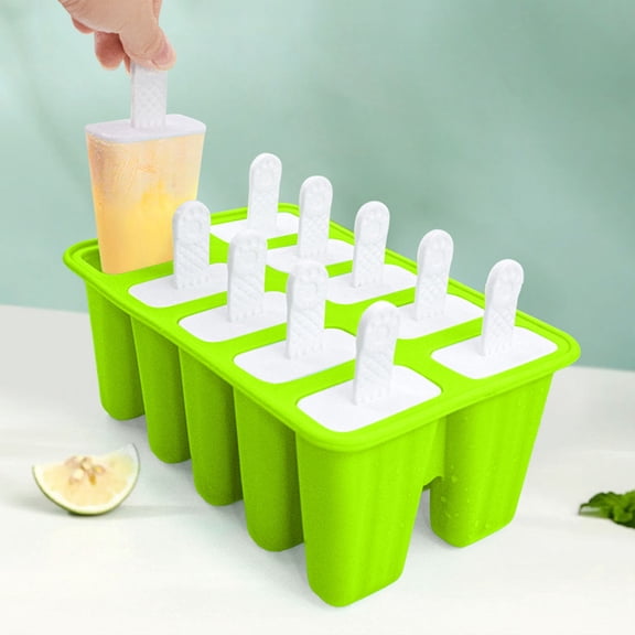 10-Cavity Reusable Silicone Popsicle Molds, Easy Release Popsicle Maker Molds,Light Green - 20x13.5x12.5cm