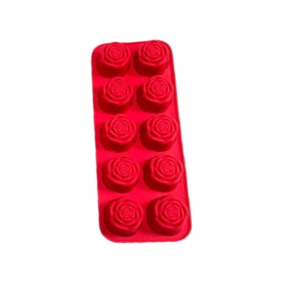 10 Cavity Rose Flower Silicone Molds, Non-Stick Food Grade Silicone Molds for Baking, Ice Cube Tray & Candy Molds for Chocolate, Jello, Soap, Cake Decorations Red 2pcs