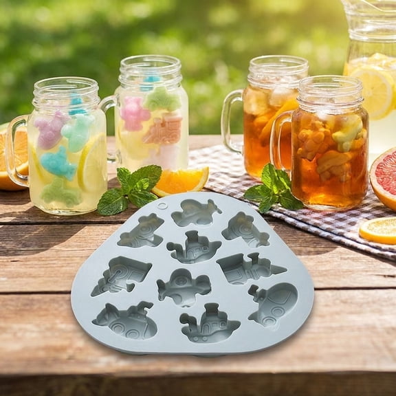 10 Cavity Vehicle Shaped Silicone Ice Cube Tray - Car, Train, Airplane Design - Food Grade Non-Stick Reusable Ice Mold for Drinks Multifunctional food mold