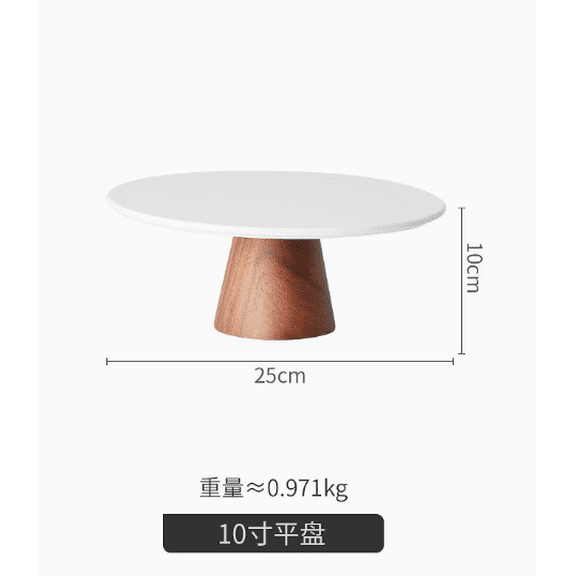 10 in Ceramic Dessert Stand with Sturdy Wooden Base, Thick White Cake Server for Party Table Decor, Elegant Pastry Pedestal for Baking, Appetizer Serving