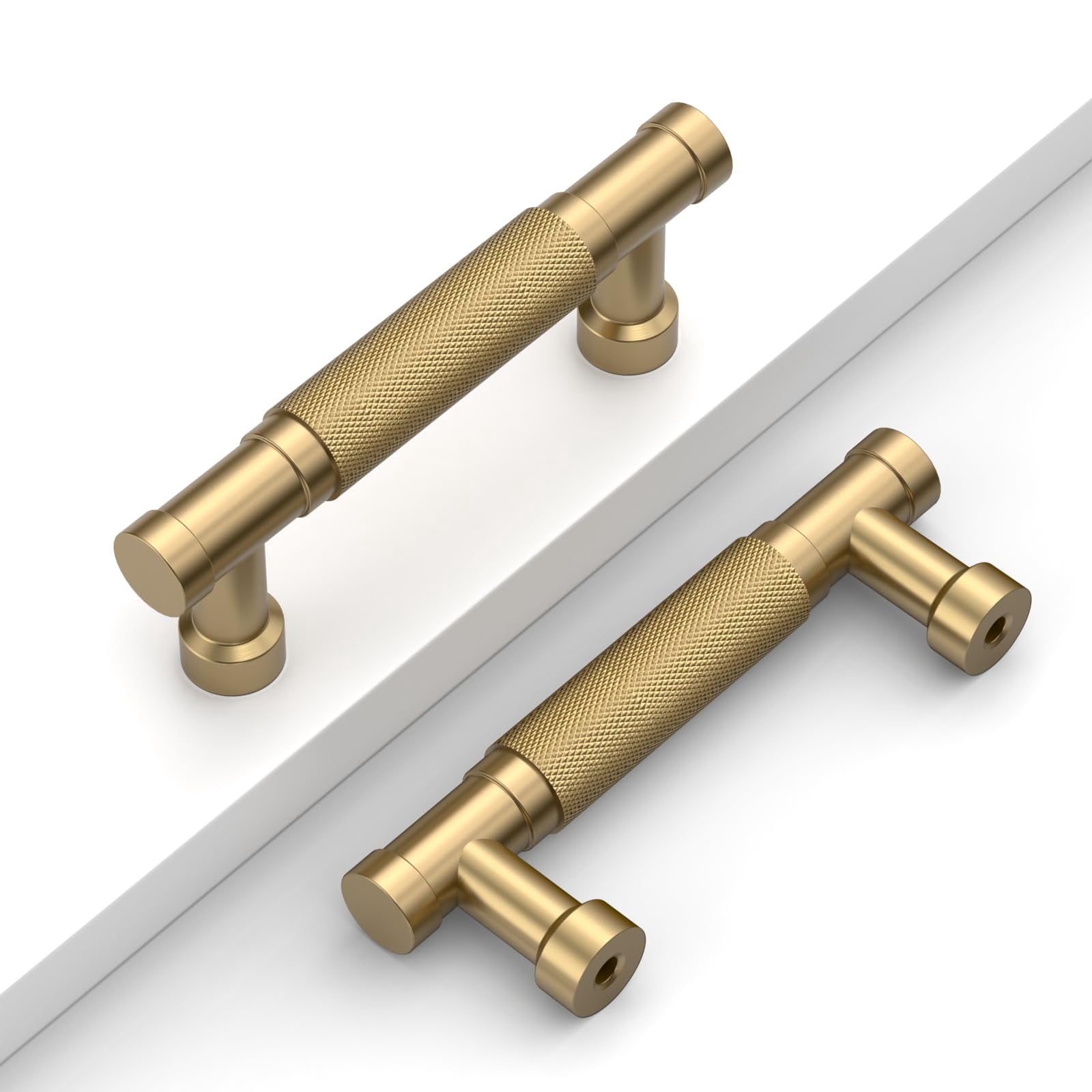 10 Champagne Bronze 3" Hole Center Knurled Cabinet Hardware Knobs for ...