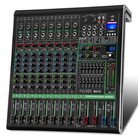 10 Channel Mixer Audio, Professional Music Sound PA Mixer DJ Mixing Board Console with 99 DSP Effects, Dual 7-Band EQ, Bluetooth, USB Interface, PAD, MUTE Button for Recording Stage Karaoke