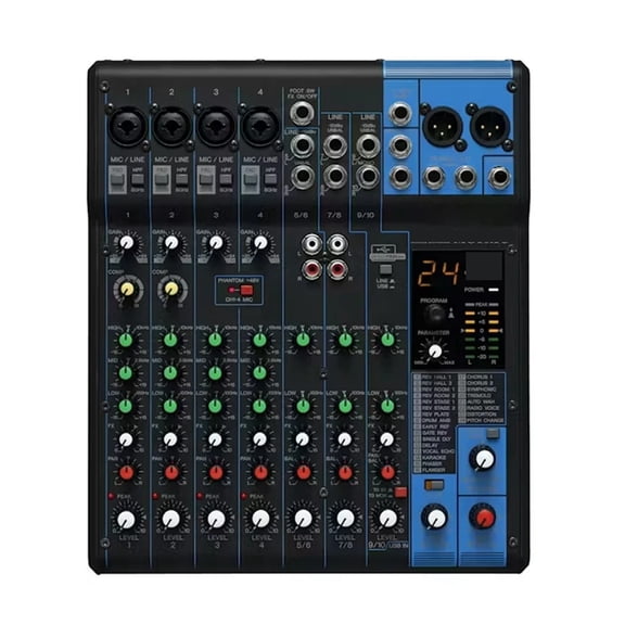 10 Channel Mixer With USB and Effects 10-Input Stereo Analog Mixing Consoles ,Bass & Treble Control