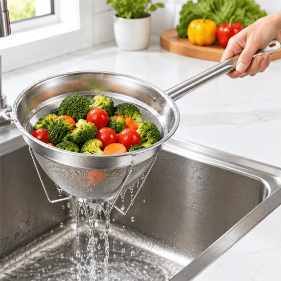 10" Chinois Strainer, 18/8 Stainless Steel Conical Fine Mesh Bouillon Sieve