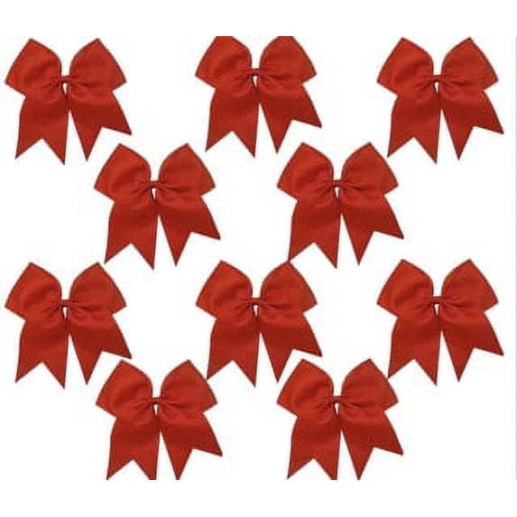 (10) Chixx Solid Plain Basic Bulk Lot Wholesale Bundle Cheer Dance Softball Bows - Red