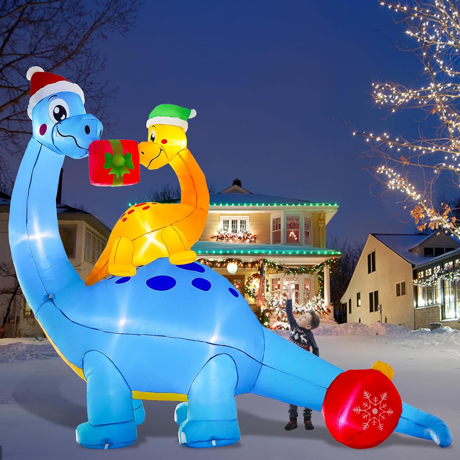 10' Christmas Decor Inflatable Dinosaur