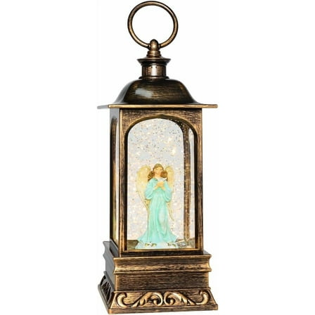 10'' Christmas Snow Globe Lantern with Music & Lights, 6H Timer, Festive Decoration & Xmas Gift(Angel)