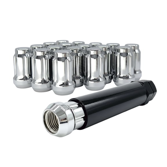 10 Chrome 1/2 Wheel Lock Tuner Lug Nuts - 6 Spline - 1.38 Inch Tall - with Key - Fits Many Jeep, Buick, Chevy, Dodge, Ford, Mercury