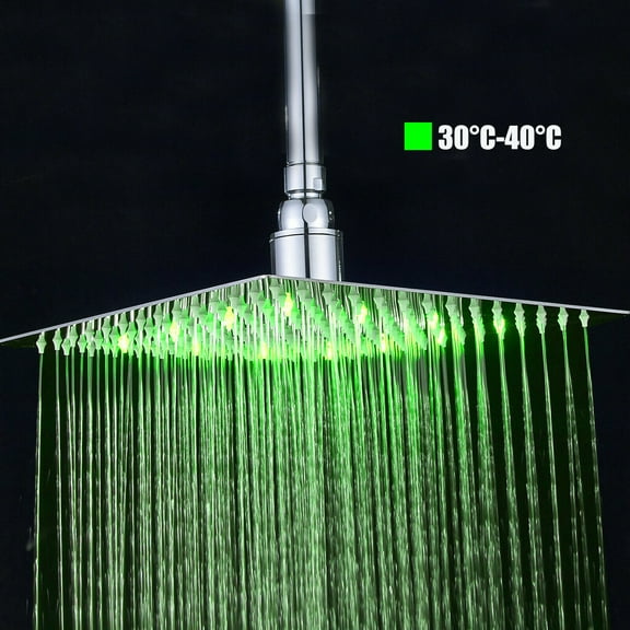 10"Chrome LED Rainfall Shower Head Square Ceiling Mount Ultra-thin Adjustable