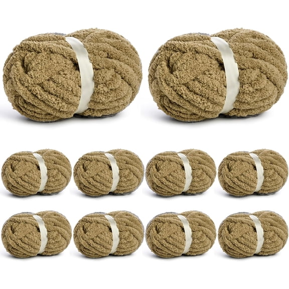 10 of Chunky Yarn for Hand Knitting,10# Bulky-Fluffy Chenille Yarn, 220 yds/70.5 oz Soft Thick Yarn for Crocheting Chunky Knit Throw Blankets.(Khaki)