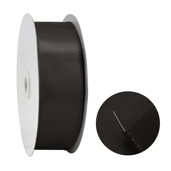 Black Wired Satin Ribbon, 1-1/2 Inch x 25 Yards – Ideal for Christmas Tree Decor, Gift Wrapping, Flower Bouquets, Weddings, Parties, Hair Accessories & Wreaths​