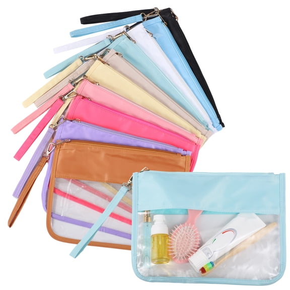 10 Clear Cosmetic Bags, Flat PVC Travel Pouches, Waterproof Dustproof Zipper Cases For Makeup, Toiletries, Snacks, Various Colors, Generous Space For Packing And Trips