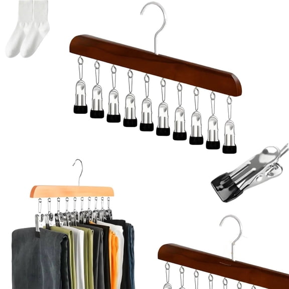 10-Clip Hanging Closet Organizer - Rotatable Stainless Steel Hanger for Belts, Scarves, Hats & Ties. Saves Drawer Space! (Retro color)